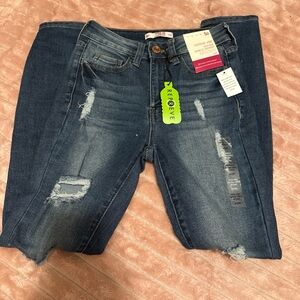SO Women's Dark Blue Distressed Skinny Jeans